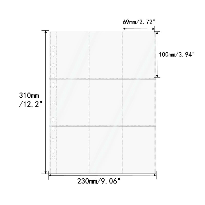 XiowDow 20 Sheets A4 Binder Sleeves Plastic PP Photocard Sleeves 11 Holes 9 Pockets Card Holder Clear Top Loading Page Protectors for 3 Rings Binder Trading Baseball Cards (9 Pockets) - Image 3
